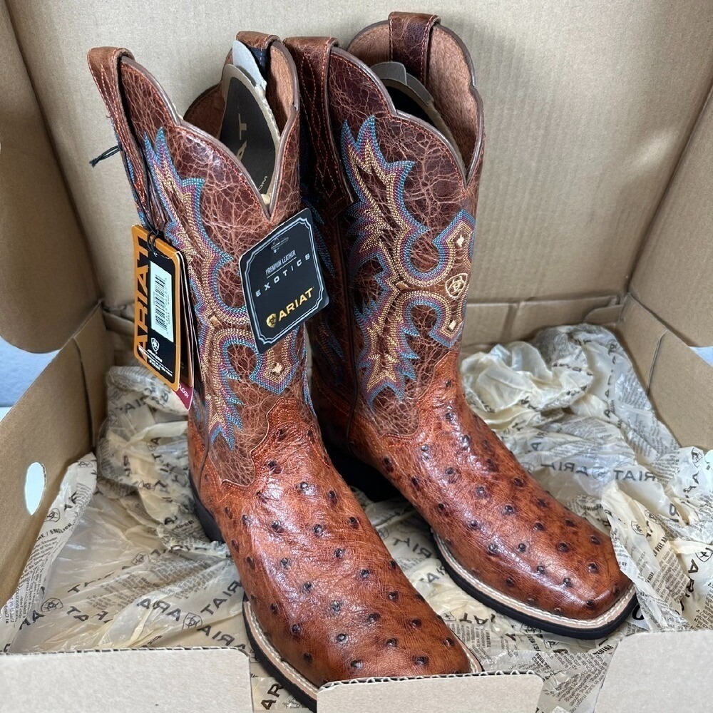 Ariat Tombstone Ostrich Print Western Cowboy Boots Premium Leather 5.5B NEW - Picture 11 of 13